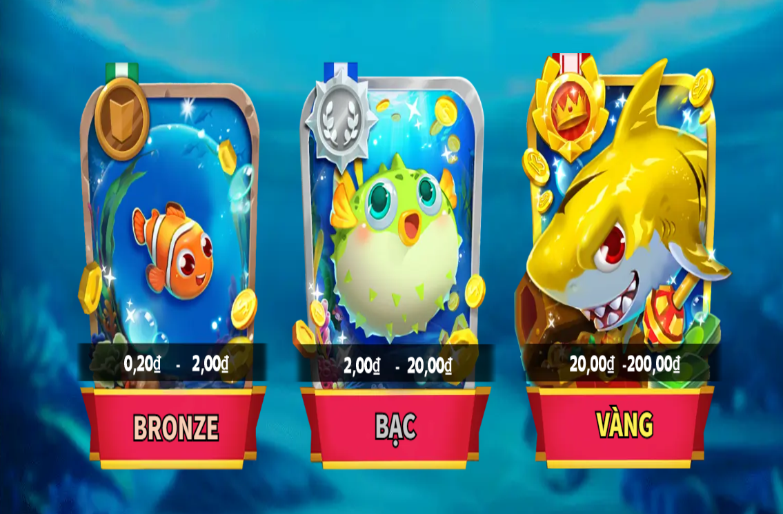 Bắn Cá Xèng - Trải nghiệm đỉnh cao, thưởng lớn mỗi ngày! 2 Ba sảnh chơi tại game Bắn Cá Xèng, mỗi sảnh sẽ có mức cược và mức thưởng khác nhau
